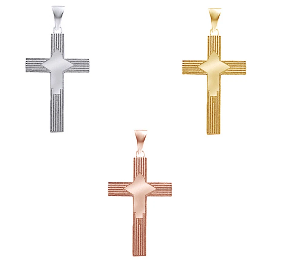 Crucifix Cross Religious Charm Pendant 18K Gold Plated Silver - Imagem 1 de 4