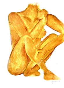 Italian Watercolor 12" Siediti Seated Female Body Elegant Pose Art Woman Lady - Picture 1 of 5