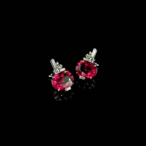 Oval Natural Ruby Baguette & Diamond Party Drop Earring 14k Solid White Gold - Picture 1 of 9