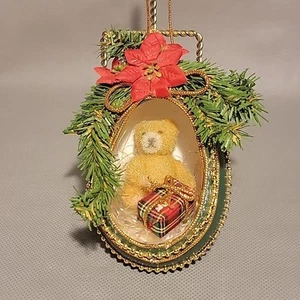 Vtg Beaded Egg Diorama Teddy Bear with a Gift Ornament Christmas Decor - Picture 1 of 5