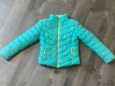 Chaqueta acolchada acolchada acolchada acolchada para niñas jóvenes talla 10 mediana verde aguamarina bolsillos con cremallera completa cálida Foto 1 de 4