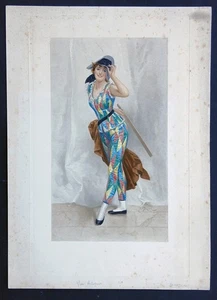 stampa antica carnevale arlecchino acquatinta a colori Emile Bayard 1886 - Foto 1 di 7