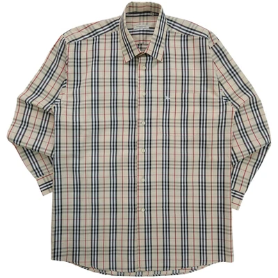Vintage Burberry London Plaid Nova Check Button Up Flannel Beige Men's Shirt XL - Image 1 of 4