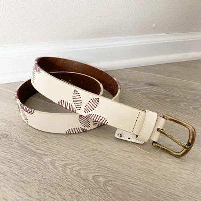 Free People Swift Haze Embroidered Belt Sz S/M Leather Moon Dust $48 MSRP NWT - Image 1 of 4