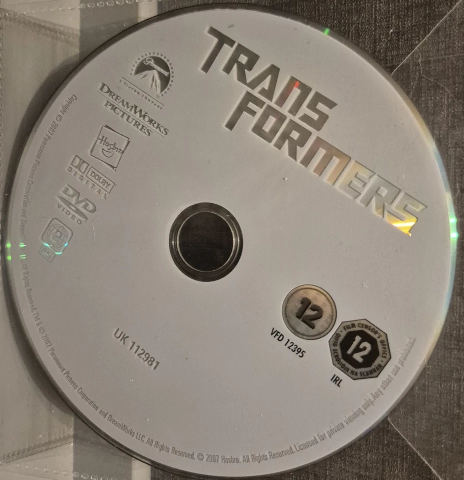 Transformers Dvd Disc Only-Dreamworks "quite brilliant transforming sequences" - Image 1 of 1