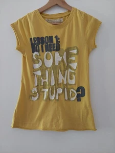 T-Shirt Shirt Damen Schriftzug Senfgelb Zara S - Bild 1 von 3