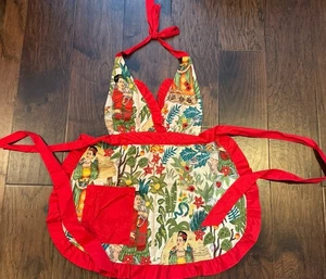 Hemet Baumwolle Frida Kahlo Retro Vintage Style Neckholder Schürze mit roter Rüschenborte - Bild 1 von 4