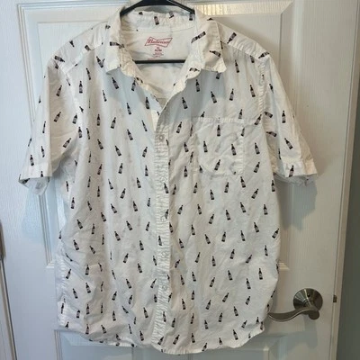 Cerveza Budweiser estampado por todas partes manga corta abotonada talla XL 46/48 Foto 1 de 4