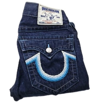 True Religion World Tour Straight Leg Jeans Mens Sz 30 Thick BLUE Stitch M4E85 - Image 1 of 4