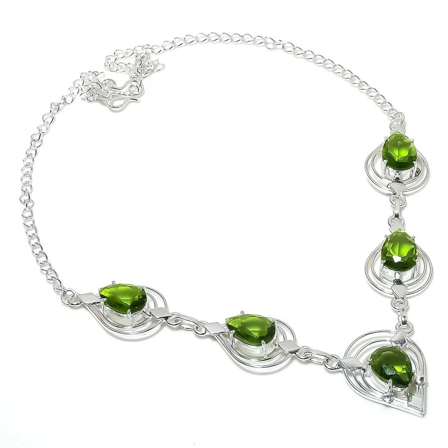 Green Peridot Gemstone Handmade 925 Sterling silver Jewelry Necklace Size 18" - Image 1 of 1