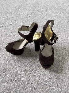 Michael Kors Chocolate Leather Suede Peep Toe Platform Heels Size UK5.5 BNWOT - Picture 1 of 9
