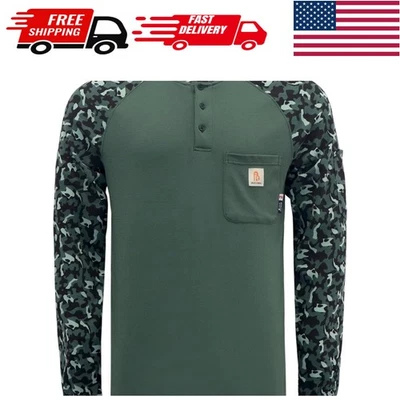 Camisa Henley bicolor duradera para hombre - ignífuga y diseño de camuflaje de moda Foto 1 de 4