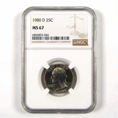 1980 D Washington Quarter MS 67 NGC Clad 25c Uncirculated SKU:I9538 - Image 1 of 4
