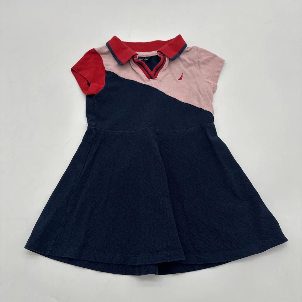 Vestido polo Nautica para niñas pequeñas talla 2T logotipo multicolor 100 % algodón. #37509 Foto 1 de 4