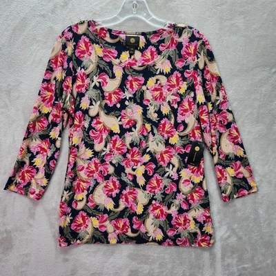 Blusa para mujer JM Collection MP Petite mediana azul intrépido floral tejido jacquard Foto 1 de 4