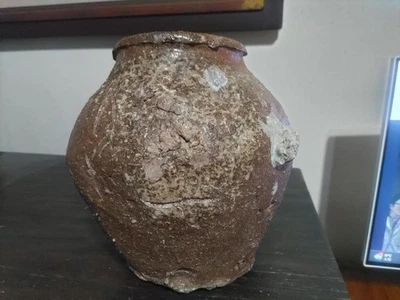 Pottery Jar 19Th Century Antique Japanese Edo Vase TOKONAME Handcrafted 8.2 inch - Image 1 of 4