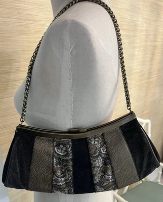 Talbots Cartera sin asas Brocado Bolso de mano Noche Glamour Elegante Bolso pequeño Correa de latón Foto 1 de 4