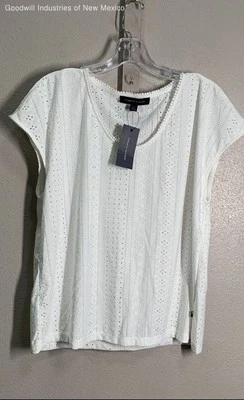 Nuevo con etiquetas Tommy Hilfiger Mujer Blanco Ojales Manga Corta Informal Top - Talla L Foto 1 de 4