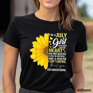 July Girl Sunflower T-Shirt Matching Birthday Gift for Women Girls Unisex - Picture 1 of 8