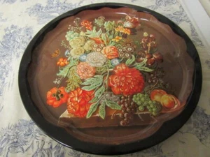 Vtg. Daher Decorator Ware Flower / Fruit Metal Painted Toll Wall Tray England - Picture 1 of 7