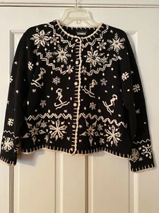 DESIGNER’S ORIGINALS Womens Cardigan Sz Medium Skier Skiing Button Front Sweater - Picture 1 of 8