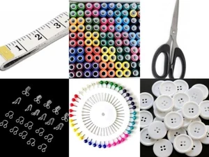 COMBO HOOKS, PIN 12 PCS & SPOOL SET 4,INCHI AND SCISSOR,BUTTON EACH SEWING GIFT - Picture 1 of 7