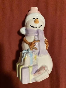 Two Figures Angel White Gold Figurine Snowman Figurine 5x3 Ceramic Porcelain - Picture 1 of 9