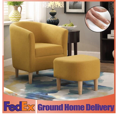 Sofá individual Accent tela de lino tacto suave ocio con sillón otomano de hotel  Foto 1 de 4