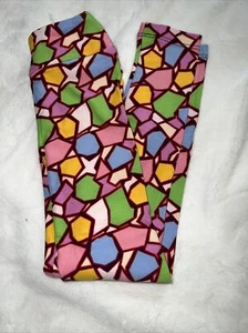 LuLaRoe Kids S/M 2-8 Soft Leggings Pink White Purple Odd Shapes New 2/4 4/6 6/8 - Picture 1 of 8