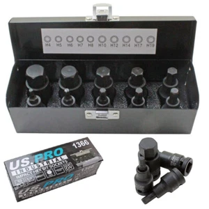 US Pro 10pc Hex Impact Tip Glass Set 1.3cm Drive 4mmA 19mm Allen - Picture 1 of 4