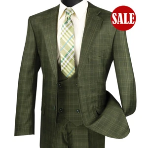 HAS TO GO! Luxurious Men's 3-Pieces Glen Plaid Suit OLIVE, 38 Regular, NWT,$359+ - Picture 1 of 2