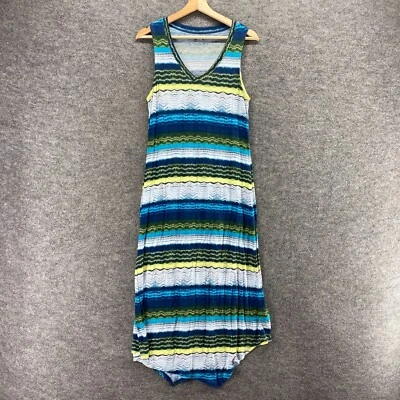 Vestido Marc New York Mujer L Grande Azul Rayas Maxi Largo Cuello en V Sin Mangas Rayón Foto 1 de 4