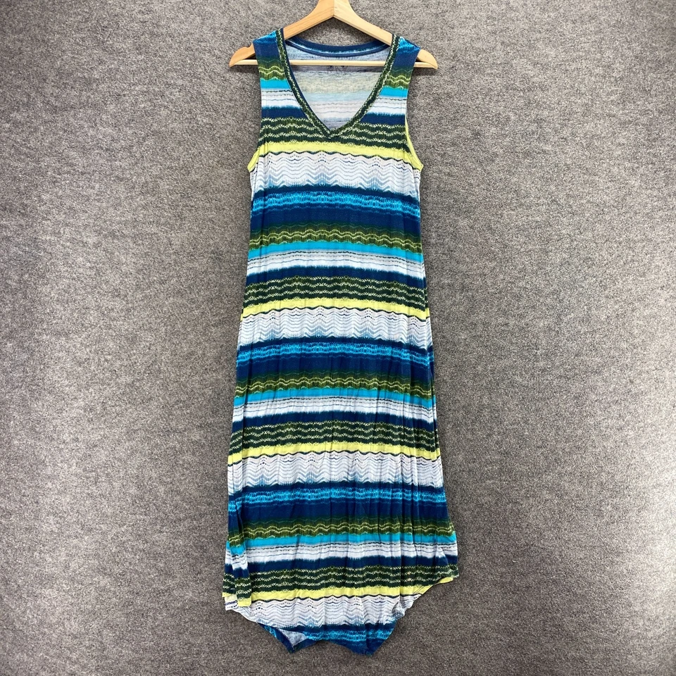 Marc Нью-Йорк платье женщин L большой синий в полоску макси длиной v-образным вырезом без рукавов вискоза - Изображение 1 из 4