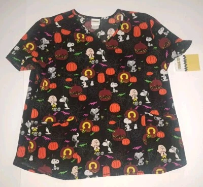 Peanuts Snoopy Charlie Brown Great Pumpkin Women's Scrub Top 3XL Scrubs #B28 - Image 1 of 4