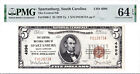 $5 1929 T1 National Spartanburg South Carolina Sc Pmg 64 Epq Choice Uncirculated