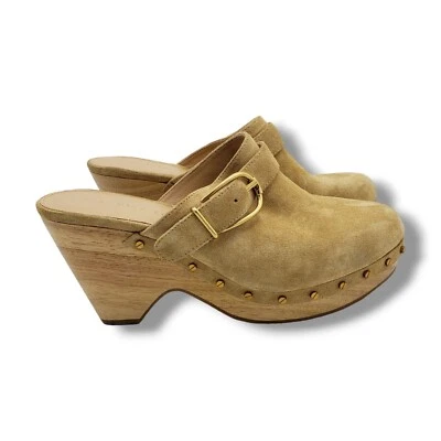 Veronica Beard Hendrix Suede Buckle Clog Womens 8 Sand Buckle Slide - Image 1 of 4