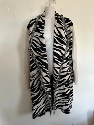 Cardigã feminino suéter THML frente aberta franjas preto bege estampa animal tamanho M - Imagem 1 de 4