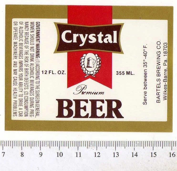 American Beer Label - Bartels Brewery - U.S.A. - Crystal Beer - Image 1 of 1