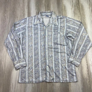 VINTAGE DaVinci Delfina Shirt Mens Large Blue Paisley Button Up Disco Men * - Picture 1 of 12