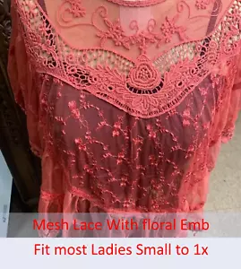 Lace sheer poncho top women free ship US fashion Clothing Coral Valentine sale - Picture 1 of 3