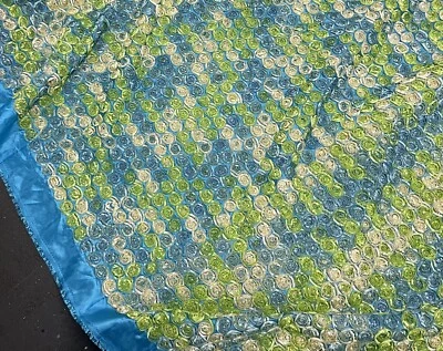 2.75 Yard BLUE GREEN IVORY GOLD  3D Floral Embroidery  Taffeta Fabric 50” Width - image 1 of 3