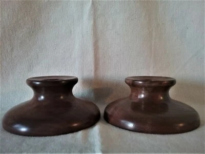 Vintage Hand Turned Black Walnut Candle Holders, 2" Tall - Image 1 of 4