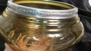 ART DECO AMBER CUT GLASS w/STERLING SILVER PLATE? Bowl ?CEILING Lt Pendant - Picture 1 of 6
