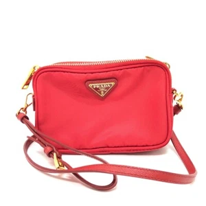 PRADA triangle logo Crossbody Pochette Shoulder Bag Nylon Red - Picture 1 of 14