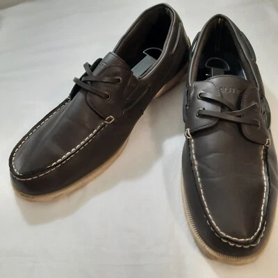 Nautica Mens 13M Boat Shoes Loafers Gray Faux Leather Moc Toe Boat Lace - Image 1 of 4