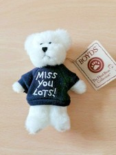 Boyds Bears Mini Bear Message 4 Inch Miss You Lots Navy & White Sweatshirt