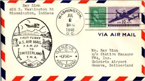 Trans World Airways TWA First Flight Washington DC - Geneva Switzerland - 1946 - Picture 1 of 2