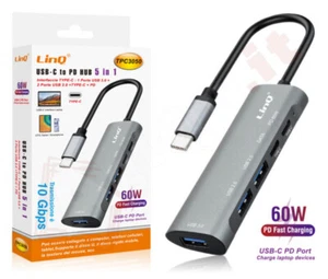 Hub sdoppiatore 1Gbps 60W Fast charger 5in1 Usb C 3.0 Usb 2.0 Data transfert PD - Picture 1 of 1