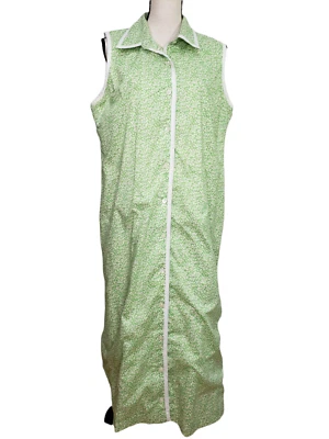 Orvis Shift Dress 16 S/L Green White Floral 100% Cotton Modest Button Front - Image 1 of 4
