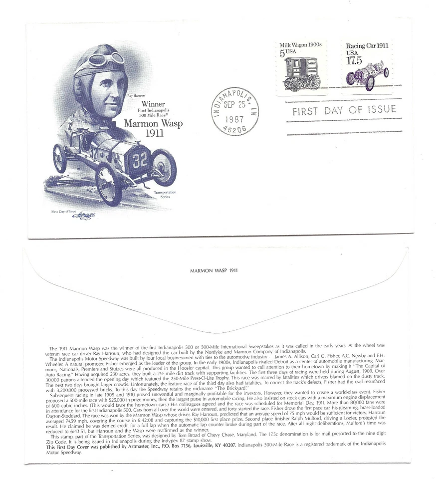 2262 17.5c Racing Car 1911 coil Artmaster FDC  - Image 1 of 1